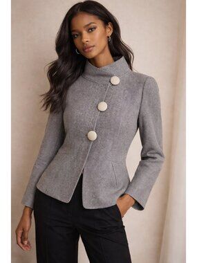 Armani Collezioni Jacket Womens 12 Gray Italy Button Minimalist Blazer